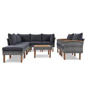 English Elm <old Sku Modular Outdoor Sectional Sofa Set Acacia Wood Pe Rattan Iron Frame Patio N704G201208E