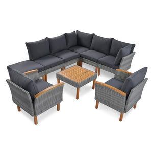 English Elm <old Sku Modular Outdoor Sectional Sofa Set Acacia Wood Pe Rattan Iron Frame Patio N704G201208E