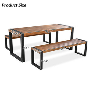 English Elm <old 3 Piece Acacia Wood Outdoor Dining Set with Benches Powder Coated Steel Frame N704G201232A