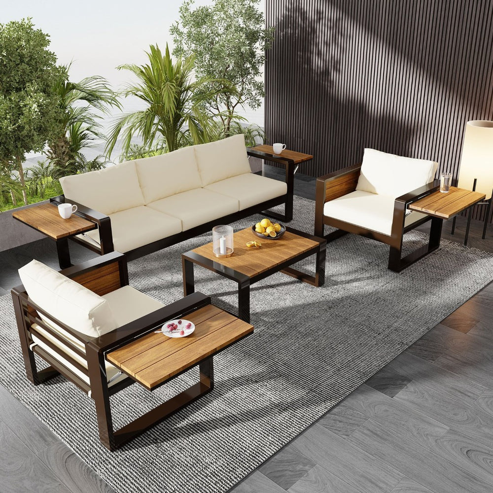 English Elm Aluminum 4 Piece Outdoor Conversation Set with Wpc Accents for Modern Patio Seating N704G201257A