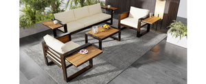 English Elm Aluminum 4 Piece Outdoor Conversation Set with Wpc Accents for Modern Patio Seating N704G201257A