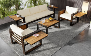 English Elm Aluminum 4 Piece Outdoor Conversation Set with Wpc Accents for Modern Patio Seating N704G201257A