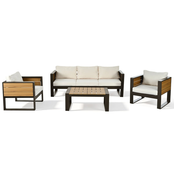 English Elm Aluminum 4 Piece Outdoor Conversation Set with Wpc Accents for Modern Patio Seating N704G201257A