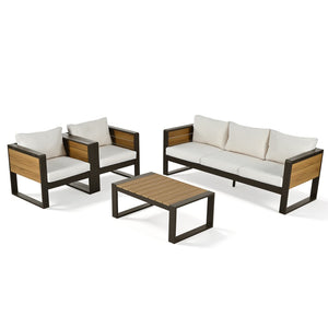 English Elm Aluminum 4 Piece Outdoor Conversation Set with Wpc Accents for Modern Patio Seating N704G201257A