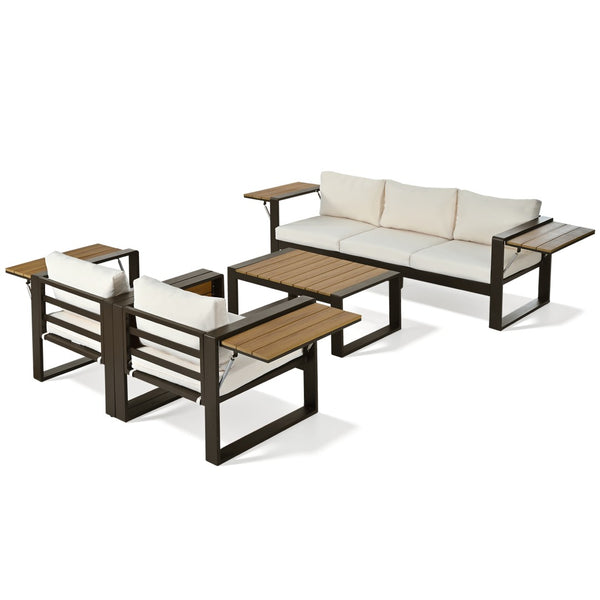 English Elm Aluminum 4 Piece Outdoor Conversation Set with Wpc Accents for Modern Patio Seating N704G201257A