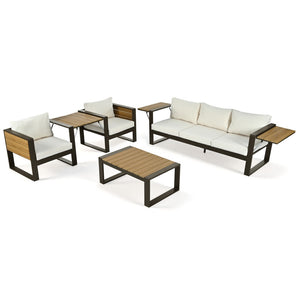 English Elm Aluminum 4 Piece Outdoor Conversation Set with Wpc Accents for Modern Patio Seating N704G201257A