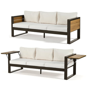 English Elm Aluminum 4 Piece Outdoor Conversation Set with Wpc Accents for Modern Patio Seating N704G201257A
