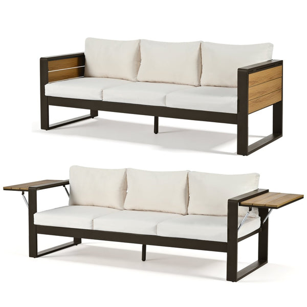English Elm Aluminum 4 Piece Outdoor Conversation Set with Wpc Accents for Modern Patio Seating N704G201257A