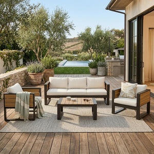 English Elm Aluminum 4 Piece Outdoor Conversation Set with Wpc Accents for Modern Patio Seating N704G201257A