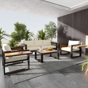 English Elm Aluminum 4 Piece Outdoor Conversation Set with Wpc Accents for Modern Patio Seating N704G201257A