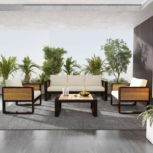 English Elm Aluminum 4 Piece Outdoor Conversation Set with Wpc Accents for Modern Patio Seating N704G201257A