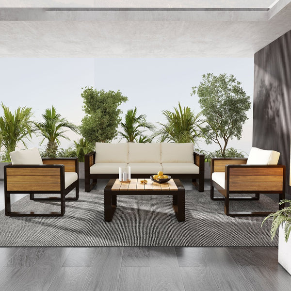 English Elm Aluminum 4 Piece Outdoor Conversation Set with Wpc Accents for Modern Patio Seating N704G201257A