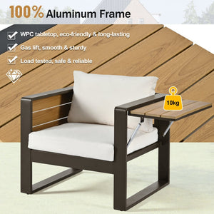 English Elm Aluminum 4 Piece Outdoor Conversation Set with Wpc Accents for Modern Patio Seating N704G201257A
