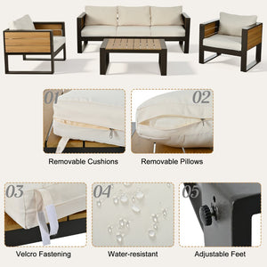 English Elm Aluminum 4 Piece Outdoor Conversation Set with Wpc Accents for Modern Patio Seating N704G201257A