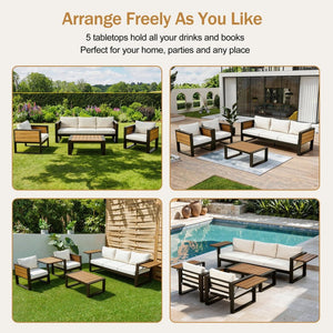 English Elm Aluminum 4 Piece Outdoor Conversation Set with Wpc Accents for Modern Patio Seating N704G201257A
