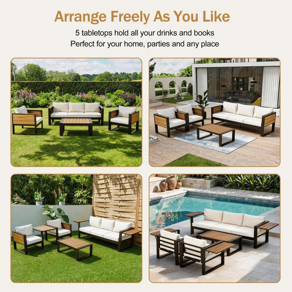 English Elm Aluminum 4 Piece Outdoor Conversation Set with Wpc Accents for Modern Patio Seating N704G201257A