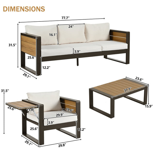 English Elm Aluminum 4 Piece Outdoor Conversation Set with Wpc Accents for Modern Patio Seating N704G201257A