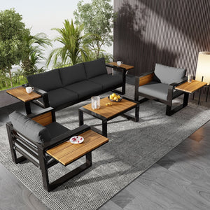 English Elm Aluminum and Wpc 4 Piece Outdoor Conversation Set Seats 5 with Grey Cushions N704G201257E