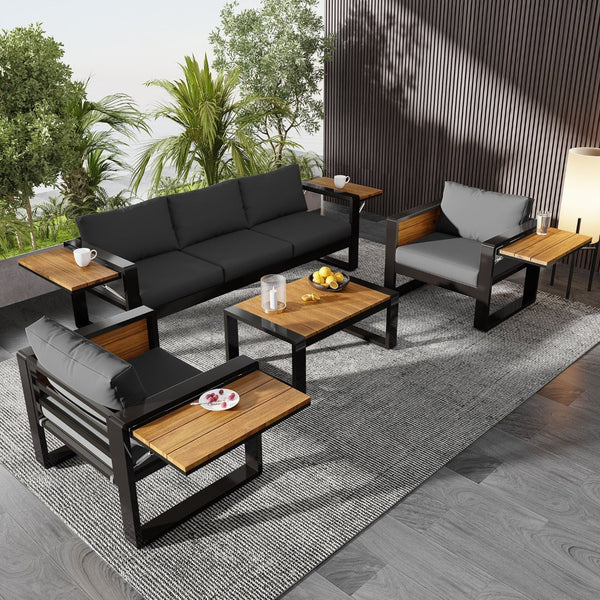 English Elm Aluminum and Wpc 4 Piece Outdoor Conversation Set Seats 5 with Grey Cushions N704G201257E