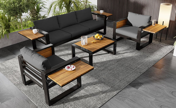 English Elm Aluminum and Wpc 4 Piece Outdoor Conversation Set Seats 5 with Grey Cushions N704G201257E