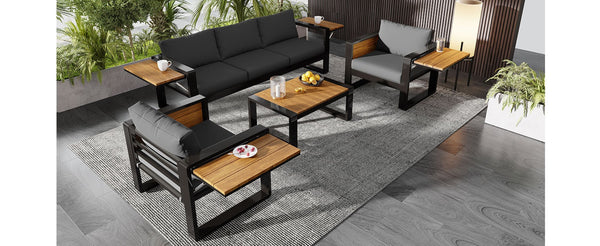 English Elm Aluminum and Wpc 4 Piece Outdoor Conversation Set Seats 5 with Grey Cushions N704G201257E