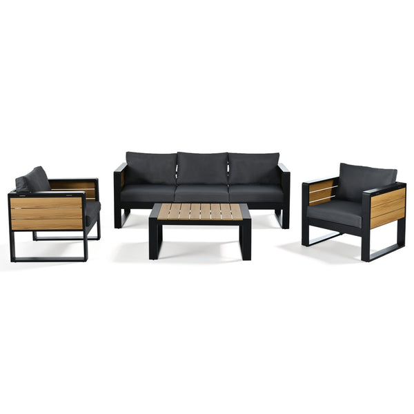 English Elm Aluminum and Wpc 4 Piece Outdoor Conversation Set Seats 5 with Grey Cushions N704G201257E