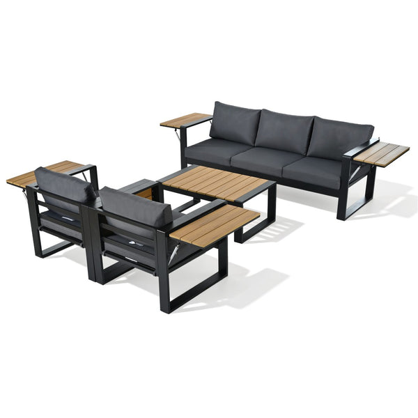 English Elm Aluminum and Wpc 4 Piece Outdoor Conversation Set Seats 5 with Grey Cushions N704G201257E