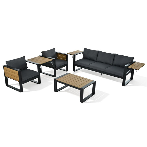 English Elm Aluminum and Wpc 4 Piece Outdoor Conversation Set Seats 5 with Grey Cushions N704G201257E