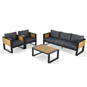 English Elm Aluminum and Wpc 4 Piece Outdoor Conversation Set Seats 5 with Grey Cushions N704G201257E