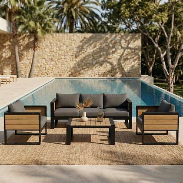 English Elm Aluminum and Wpc 4 Piece Outdoor Conversation Set Seats 5 with Grey Cushions N704G201257E