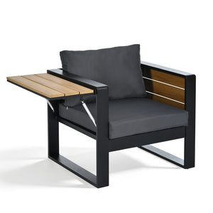 English Elm Aluminum and Wpc 4 Piece Outdoor Conversation Set Seats 5 with Grey Cushions N704G201257E