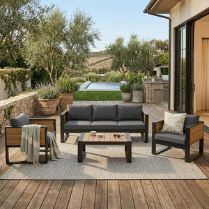 English Elm Aluminum and Wpc 4 Piece Outdoor Conversation Set Seats 5 with Grey Cushions N704G201257E