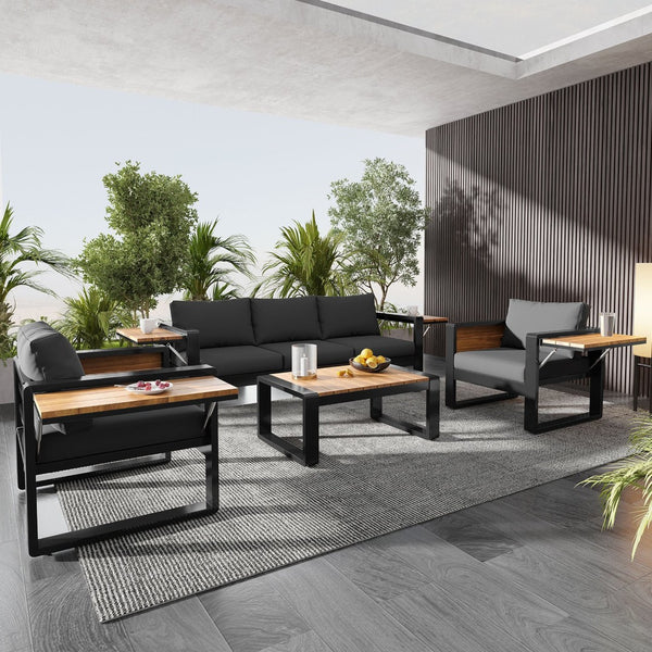 English Elm Aluminum and Wpc 4 Piece Outdoor Conversation Set Seats 5 with Grey Cushions N704G201257E