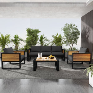 English Elm Aluminum and Wpc 4 Piece Outdoor Conversation Set Seats 5 with Grey Cushions N704G201257E