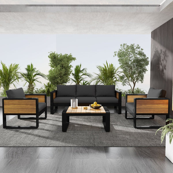 English Elm Aluminum and Wpc 4 Piece Outdoor Conversation Set Seats 5 with Grey Cushions N704G201257E