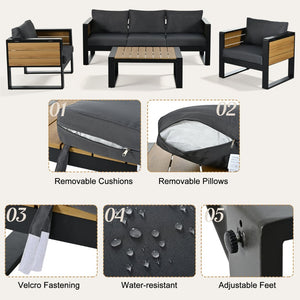 English Elm Aluminum and Wpc 4 Piece Outdoor Conversation Set Seats 5 with Grey Cushions N704G201257E