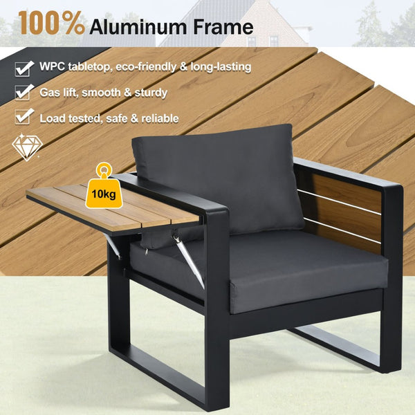 English Elm Aluminum and Wpc 4 Piece Outdoor Conversation Set Seats 5 with Grey Cushions N704G201257E