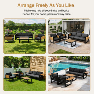 English Elm Aluminum and Wpc 4 Piece Outdoor Conversation Set Seats 5 with Grey Cushions N704G201257E