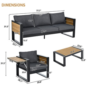 English Elm Aluminum and Wpc 4 Piece Outdoor Conversation Set Seats 5 with Grey Cushions N704G201257E
