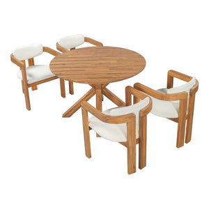 English Elm 5-piece Outdoor Solid Acacia Wood Round Patio Dining Set with Cushioned Barrel Armchairs Beige N704G201258A