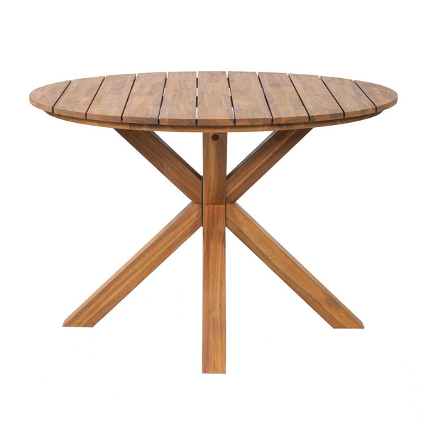 English Elm 5-piece Outdoor Solid Acacia Wood Round Patio Dining Set with Cushioned Barrel Armchairs Beige N704G201258A