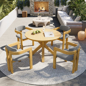 English Elm 5-piece Outdoor Solid Acacia Wood Round Patio Dining Set with Cushioned Barrel Armchairs Gray N704G201258L