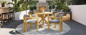 English Elm 5-piece Outdoor Solid Acacia Wood Round Patio Dining Set with Cushioned Barrel Armchairs Gray N704G201258L