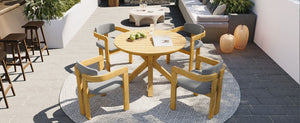 English Elm 5-piece Outdoor Solid Acacia Wood Round Patio Dining Set with Cushioned Barrel Armchairs Gray N704G201258L