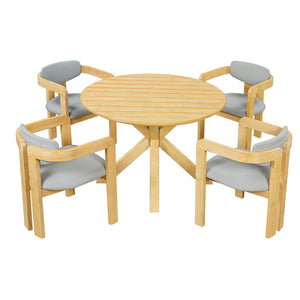 English Elm 5-piece Outdoor Solid Acacia Wood Round Patio Dining Set with Cushioned Barrel Armchairs Gray N704G201258L