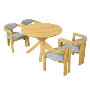 English Elm 5-piece Outdoor Solid Acacia Wood Round Patio Dining Set with Cushioned Barrel Armchairs Gray N704G201258L