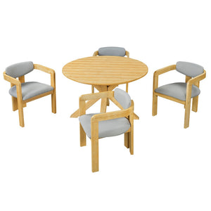 English Elm 5-piece Outdoor Solid Acacia Wood Round Patio Dining Set with Cushioned Barrel Armchairs Gray N704G201258L
