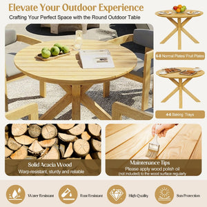 English Elm 5-piece Outdoor Solid Acacia Wood Round Patio Dining Set with Cushioned Barrel Armchairs Gray N704G201258L
