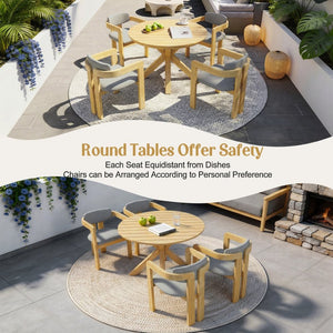 English Elm 5-piece Outdoor Solid Acacia Wood Round Patio Dining Set with Cushioned Barrel Armchairs Gray N704G201258L