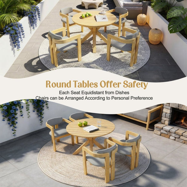 English Elm 5-piece Outdoor Solid Acacia Wood Round Patio Dining Set with Cushioned Barrel Armchairs Gray N704G201258L